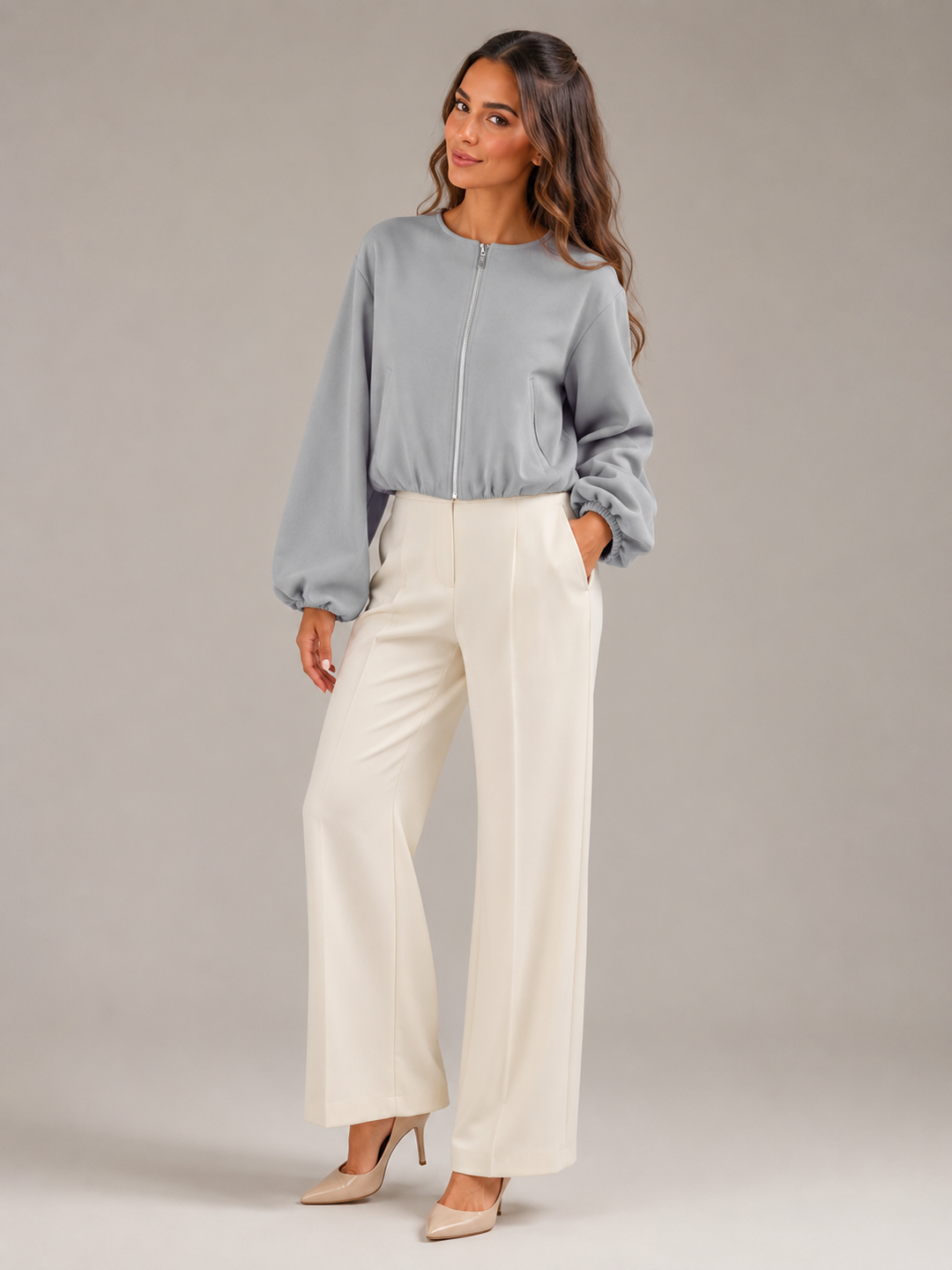 Women's Casual Cropped Zip Cotton Bomber Jacket
