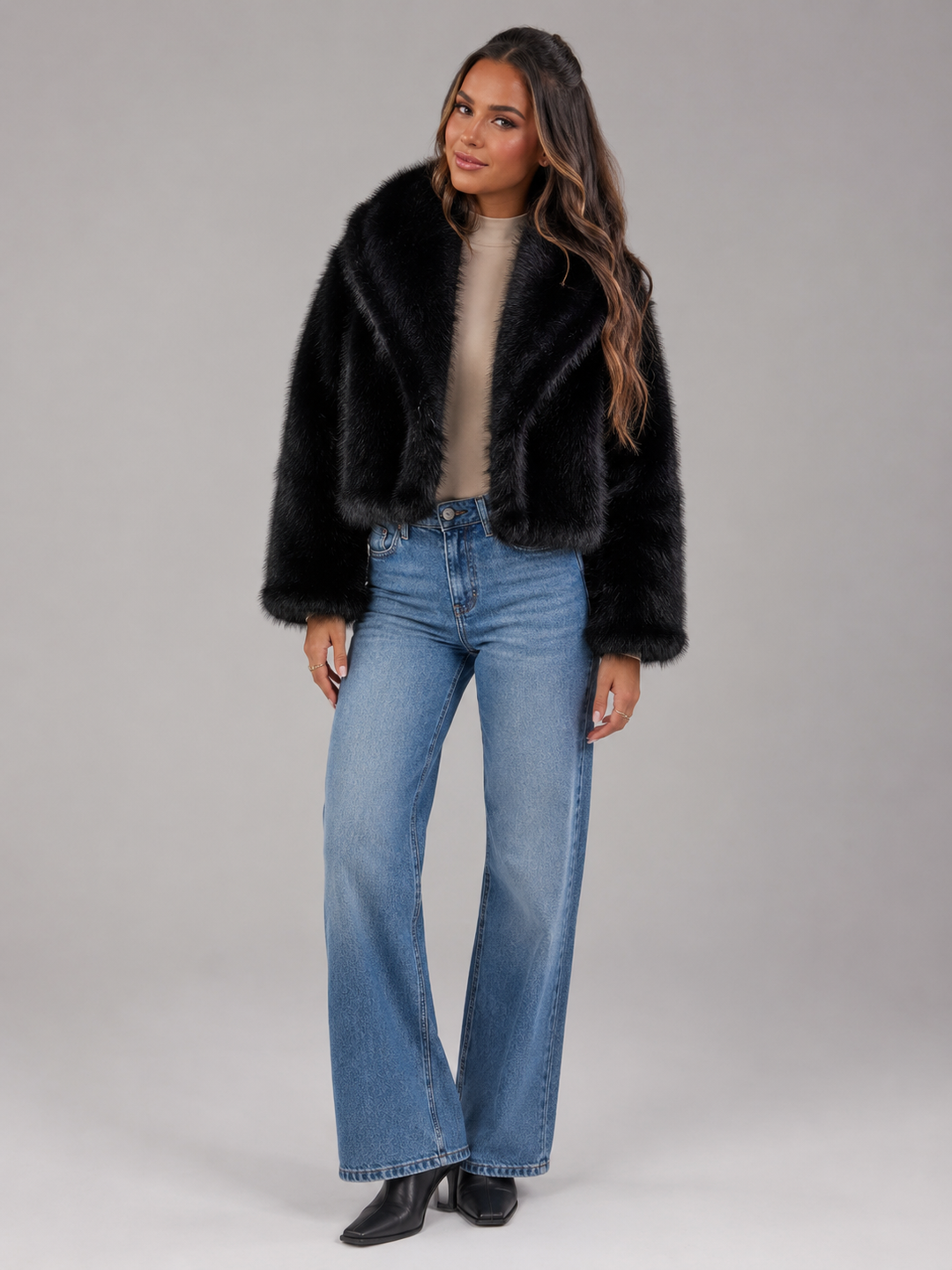 Women's Chic Faux Fur Cropped Jacket