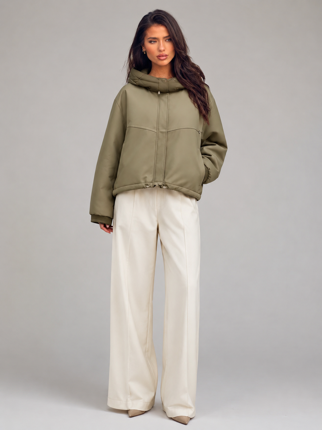 Women's Casual Hooded Padded Jacket in Green