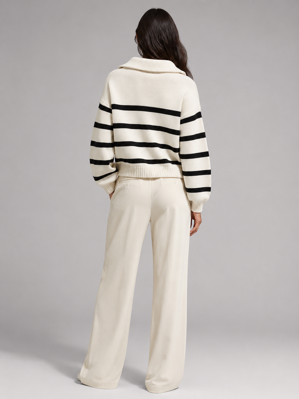 Women's Casual Striped Half Zip Knit Sweater