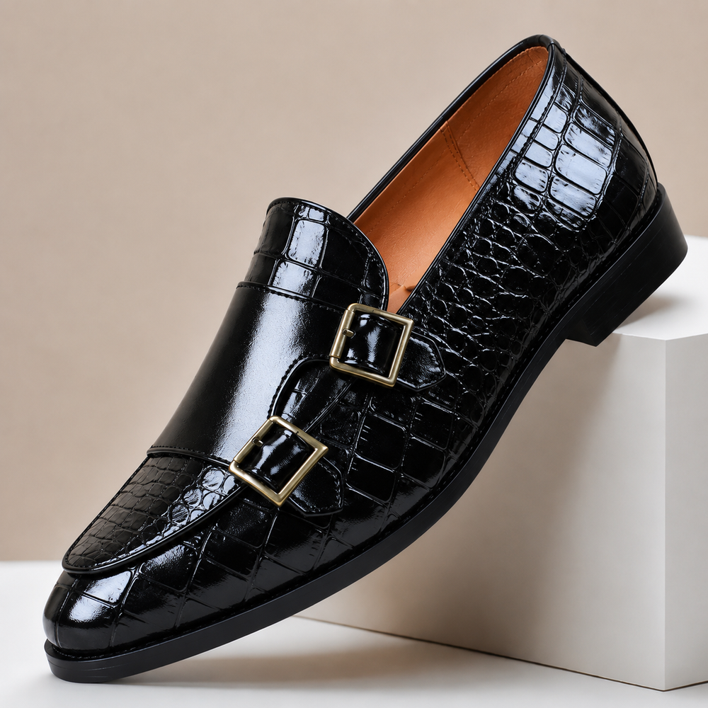 Men's Classic Leather Double Monk Strap Loafers