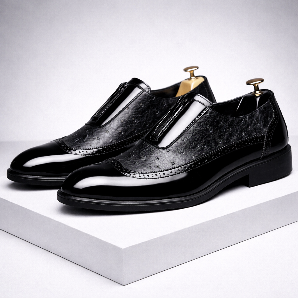 Men's Classic Embossed Leather Slip-On Dress Shoes