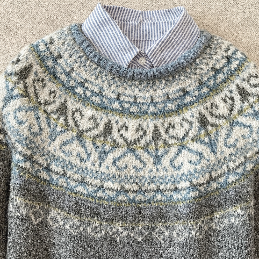 Women's Cozy Wool Blend Fair Isle Crew Neck Sweater