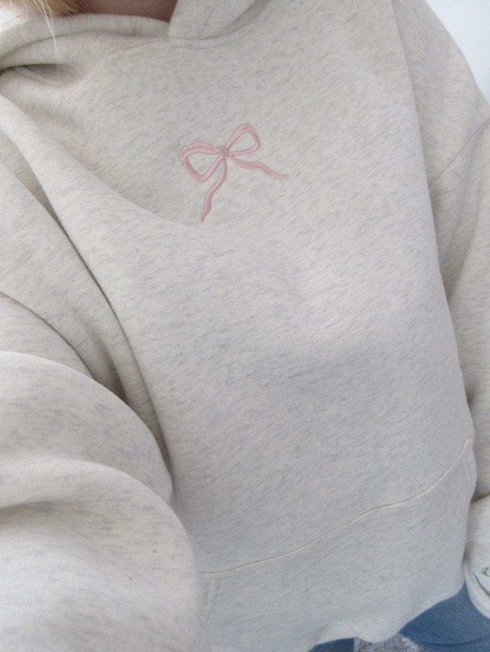 Women's Comfortable Heather Knit Oversized Hoodie with Embroidered Bow