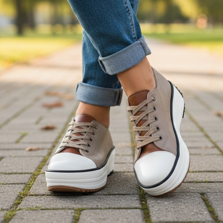 Women's Casual Chunky Platform Leather Sneakers