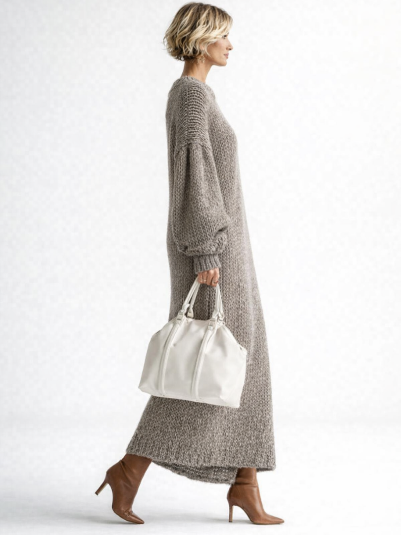 Women's Cozy Chunky Knit Oversized Sweater Dress with Crew Neck