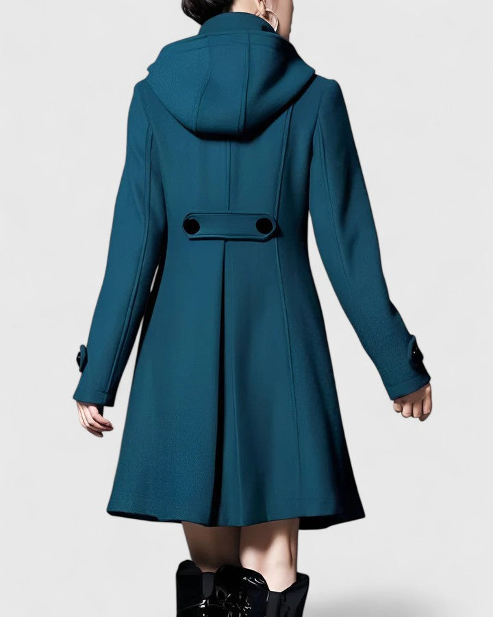 Women's Elegant Wool Hooded Double Breasted Long Coat