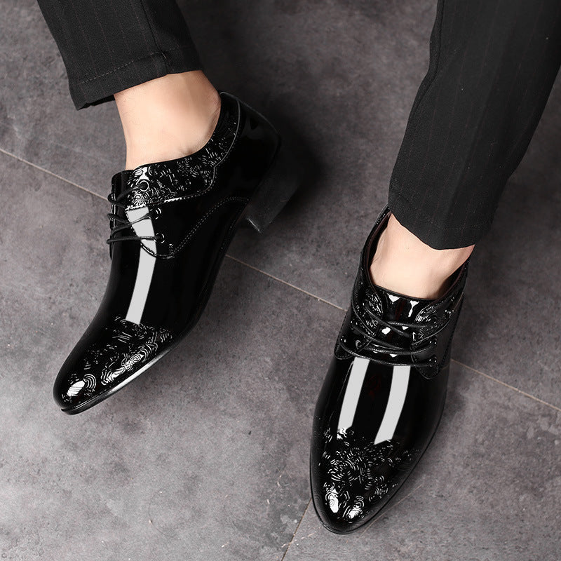 Men's Classic Patent Leather Derby Shoes with Embossed Detail