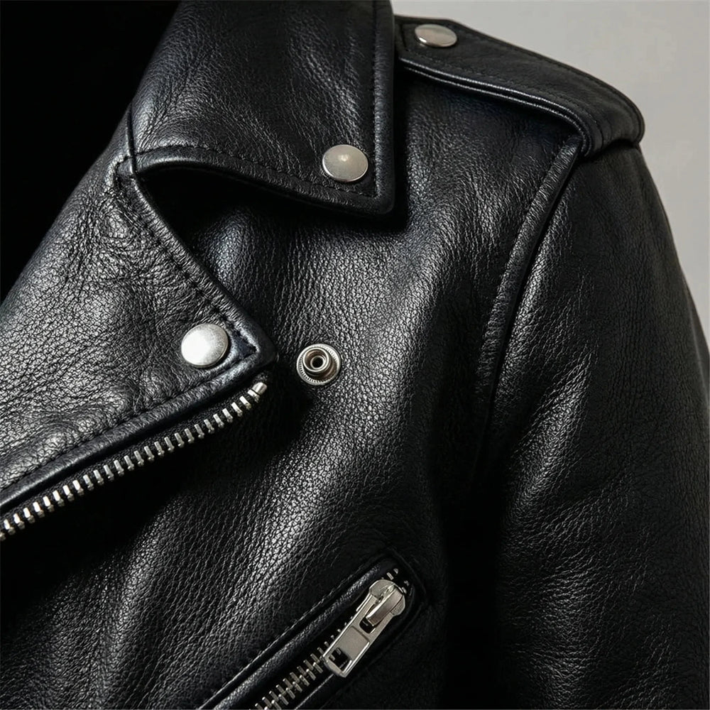 Women's Stylish Faux Leather Cropped Moto Jacket with Asymmetric Zip