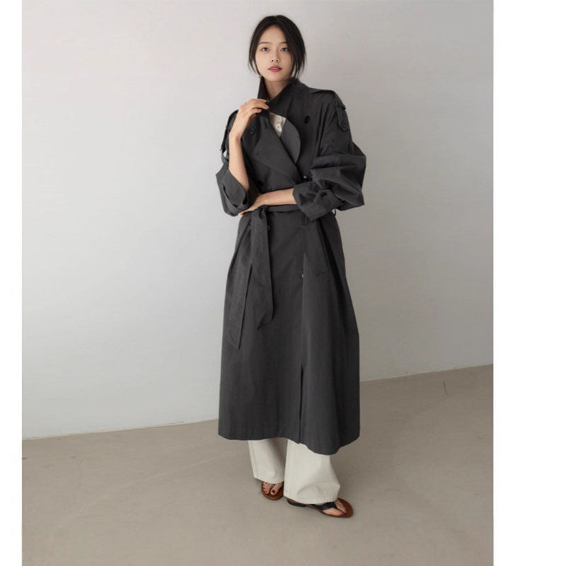 Women's Casual Oversized Cotton Trench Coat with Notched Lapel