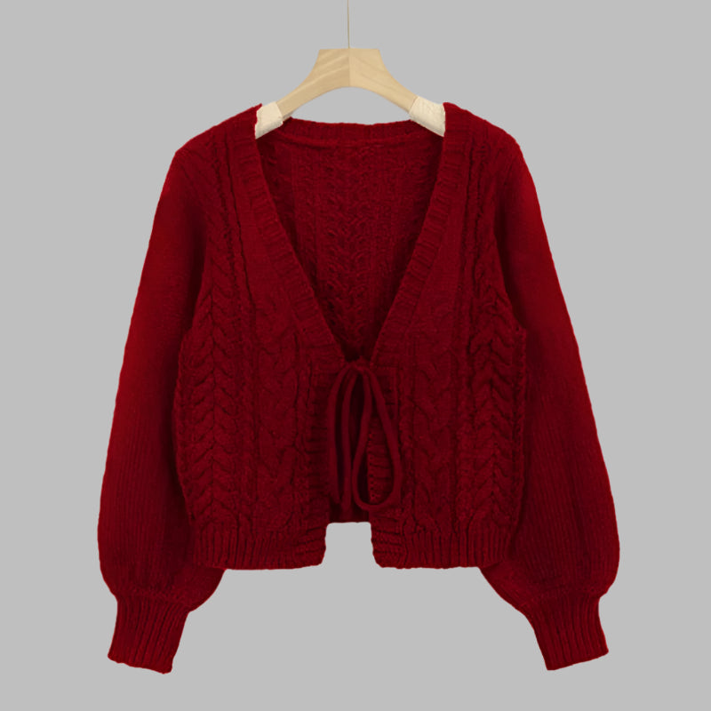Women's Cozy Chunky Cable Knit V-Neck Cropped Cardigan