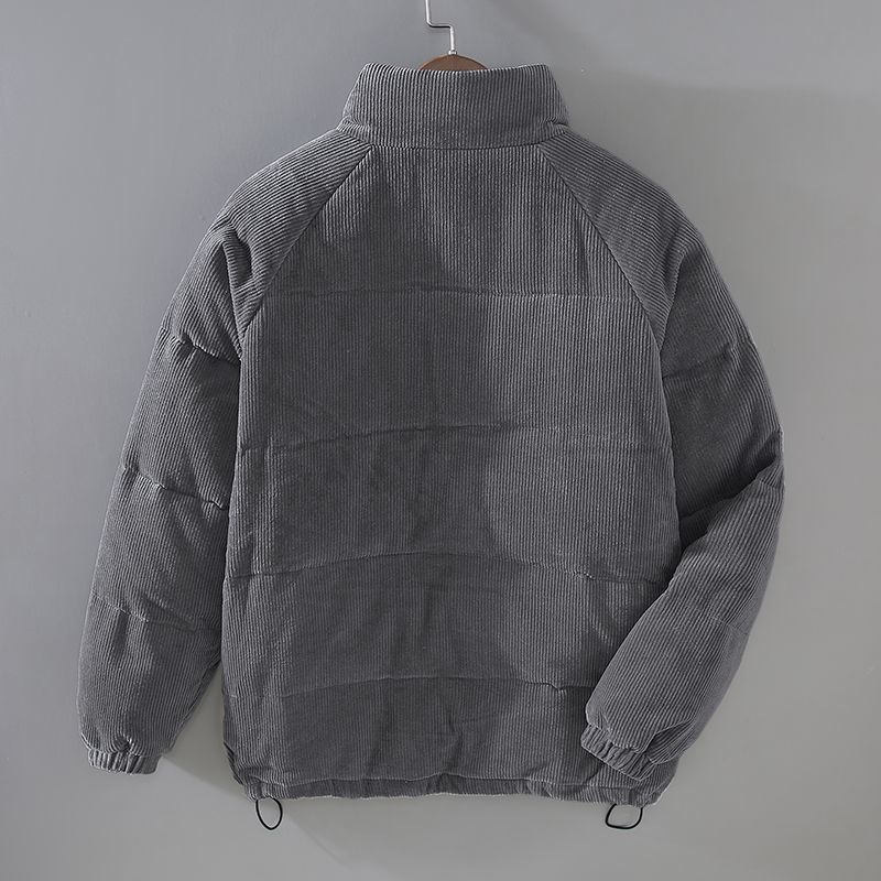 Men's Casual Corduroy Stand Collar Puffer Jacket