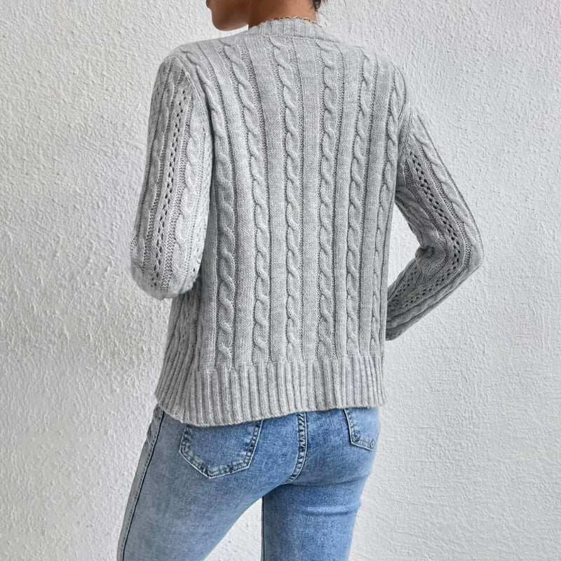 Women's Cozy Cable Knit Fitted Button-Up Cardigan