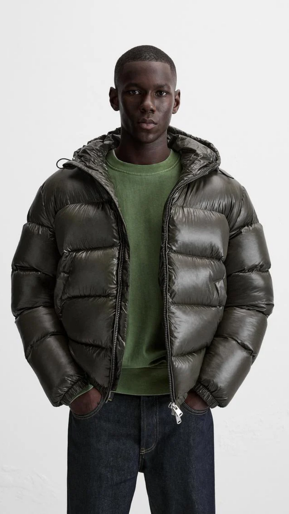Men's Casual Glossy Hooded Puffer Jacket
