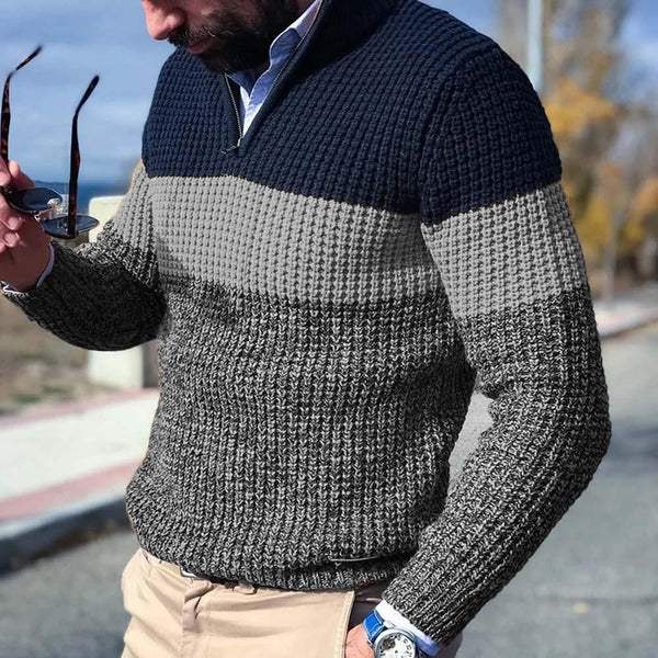 Men's Casual Colour-Block Quarter Zip Jumper