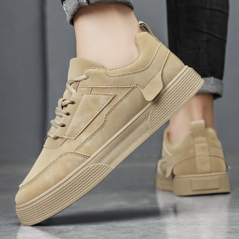 Men's Casual Lace-Up Leather Low-Top Trainers