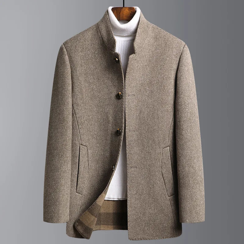 Men's Classic Wool-Blend Stand Collar Overcoat