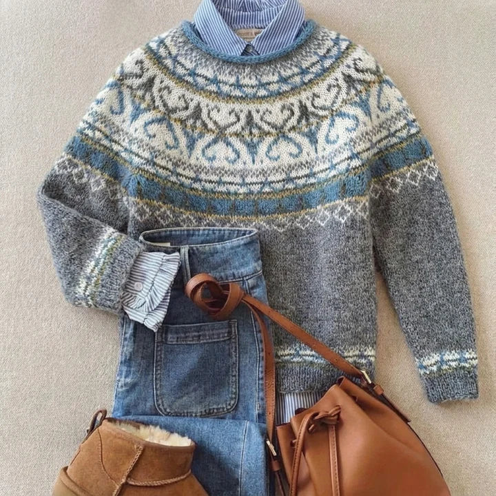 Women's Cozy Wool Blend Fair Isle Crew Neck Sweater