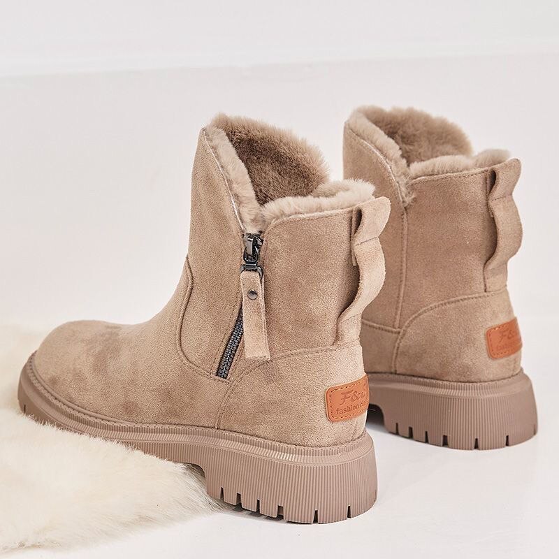 Women's Stylish Suede Ankle Boots with Faux Fur Lining and Chunky Sole