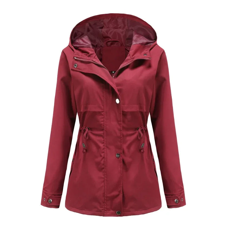 Women's Casual Hooded Anorak Rain Jacket with Drawstring Waist
