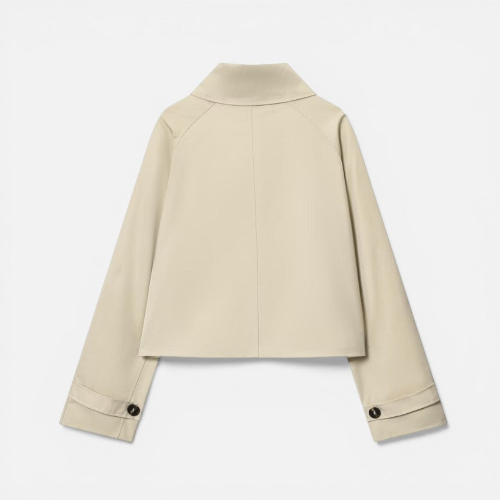 Women's Elegant Beige Cotton Cropped Jacket with Collar and Button
