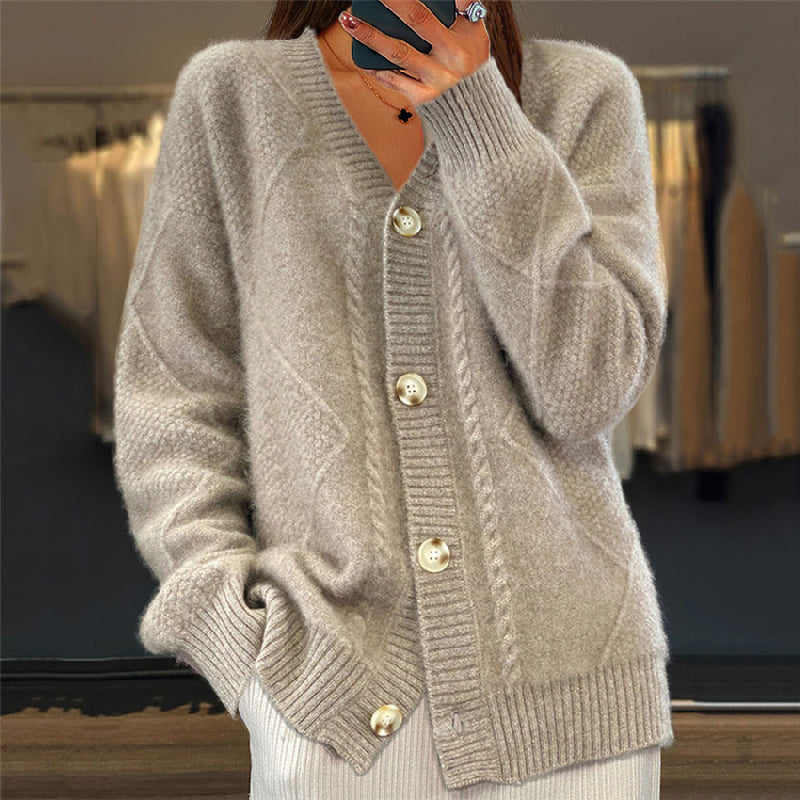 Women's Comfortable Cable Knit V-Neck Button Front Cardigan