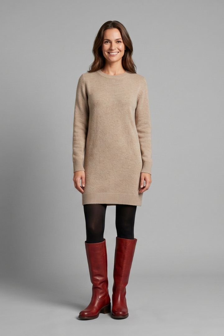 Women's Bold Leather Knee High Boots with Round Toe Block Heel