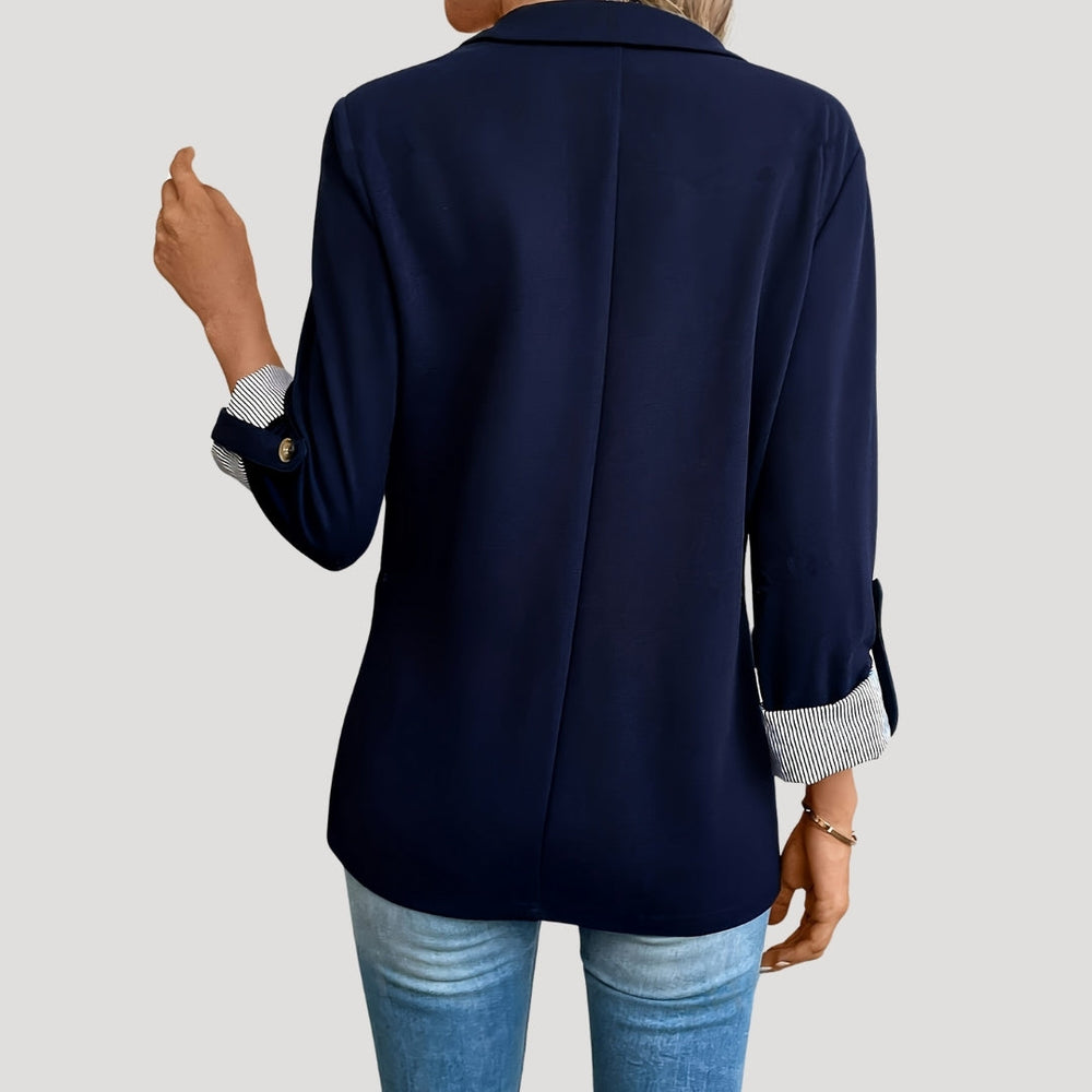 Women's Classic Tailored Single-Breasted Blazer with Roll-Up Sleeves