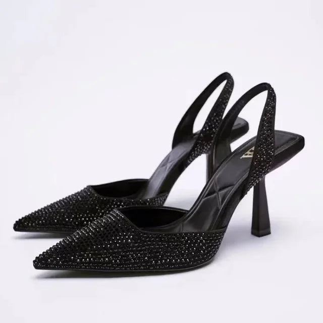 Women's Elegant Embellished Leather Slingback Heels