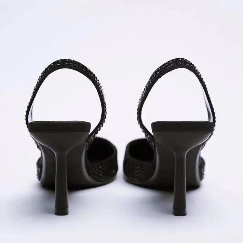 Women's Elegant Embellished Leather Slingback Heels