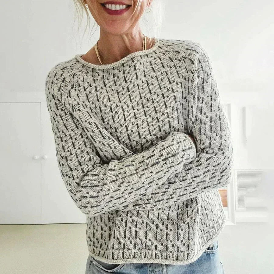 Women's Comfortable Textured Knit Oversized Crew Neck Sweater Gray