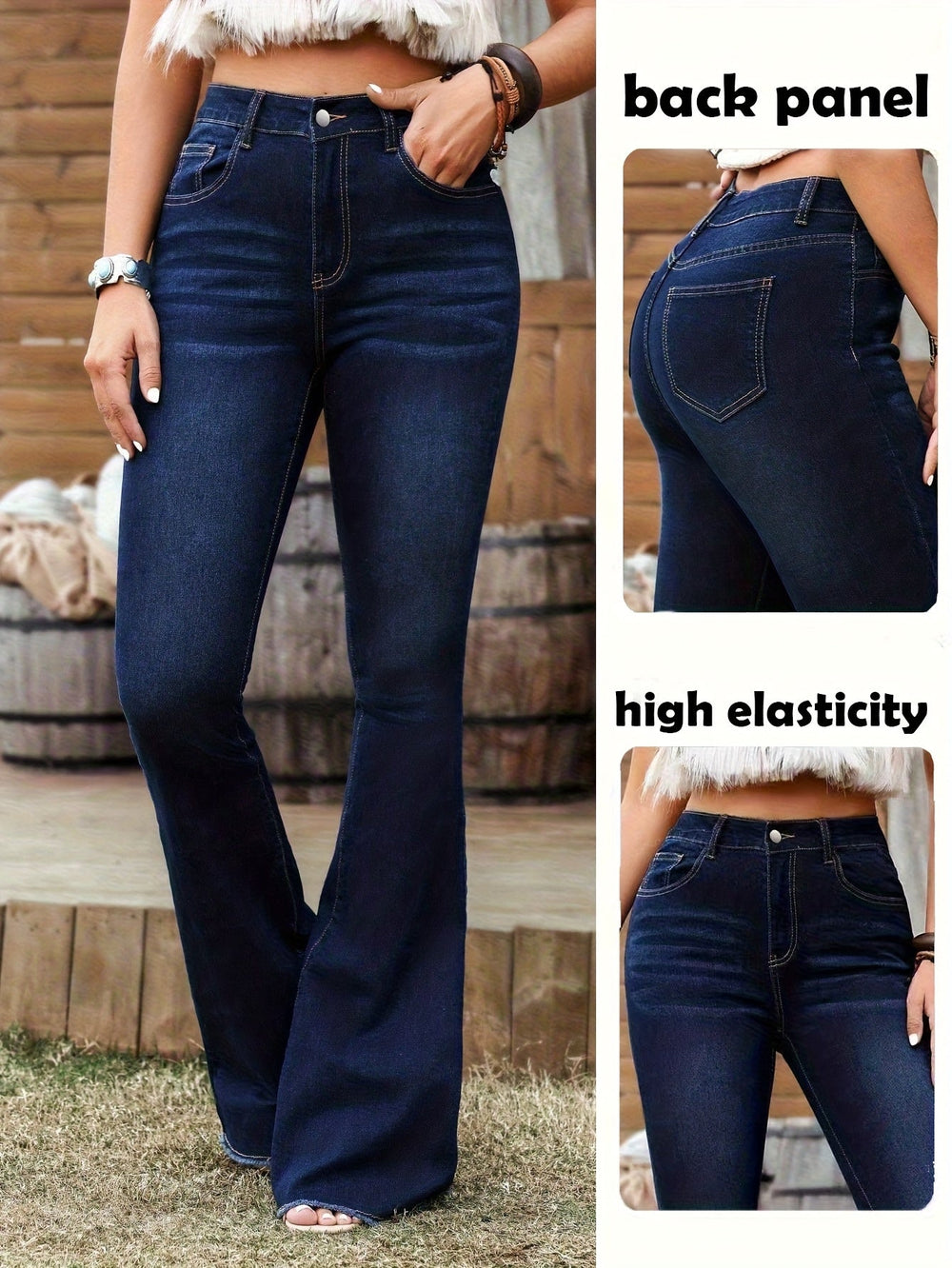 Women's Casual High Waist Stretch Denim Flare Jeans