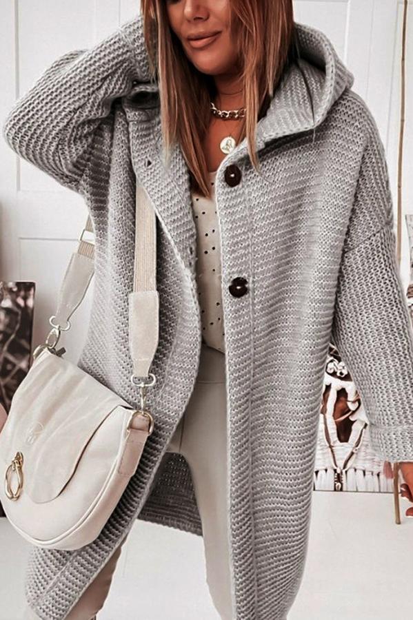 Women's Cozy Knit Hooded Long Sleeve Button Front Cardigan