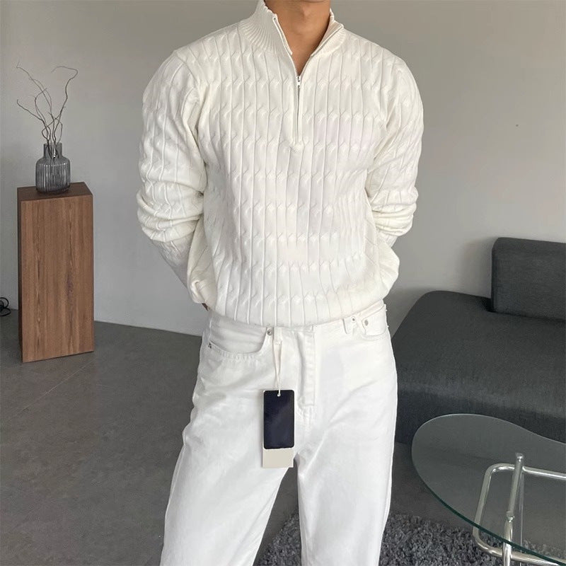 Men's Classic Cable Knit Funnel Neck Quarter-Zip Sweater