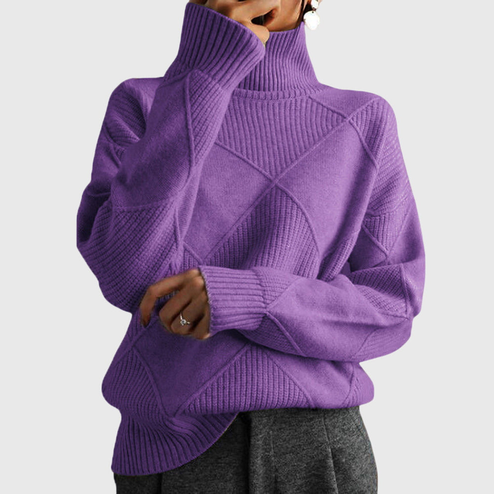 Women's Casual Oversized Knit Turtleneck Sweater with Long Sleeves