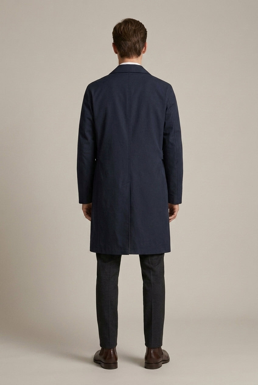 Men's Classic Wool Blend Long Trench Coat with Button Front