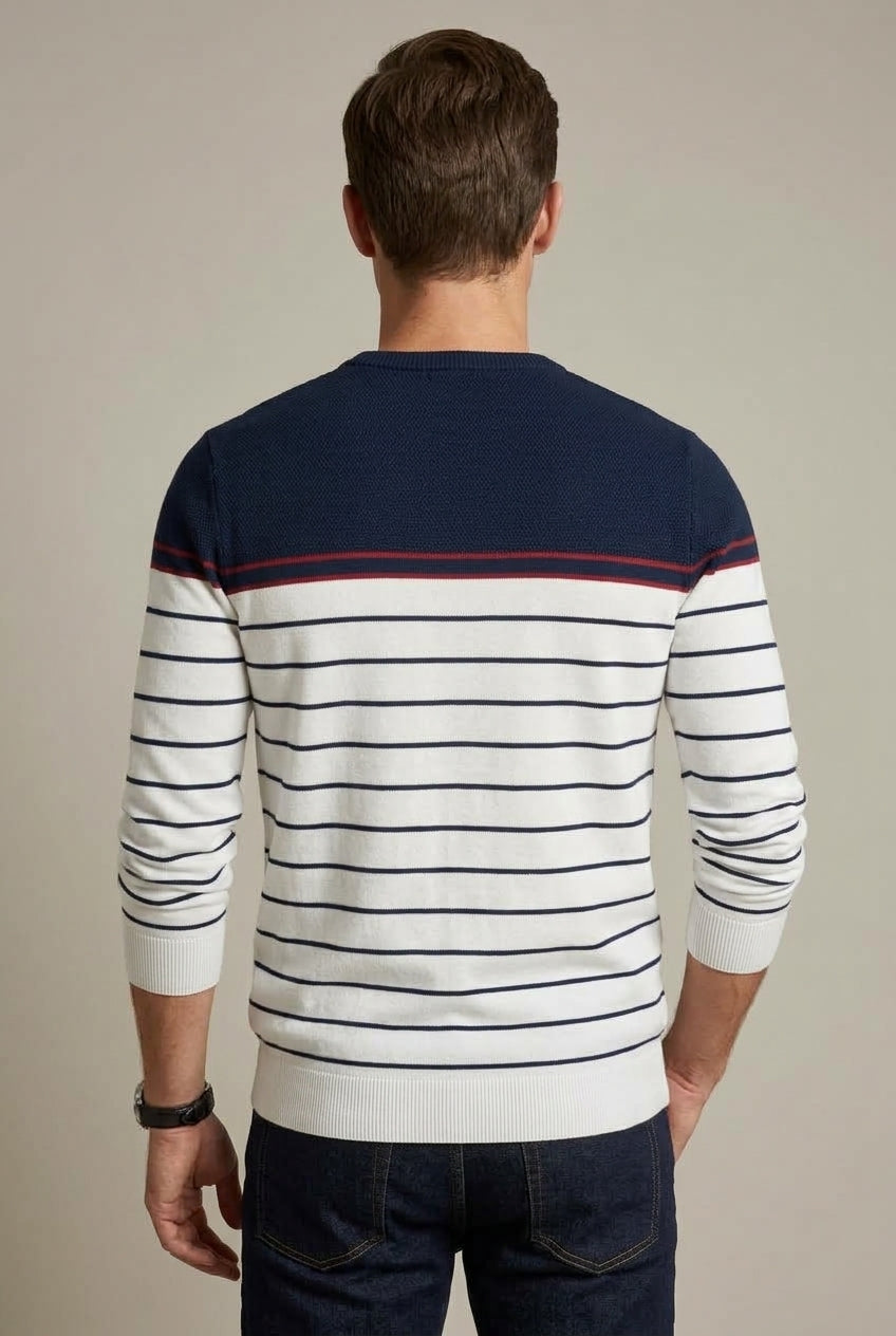 Men's Casual Striped Cotton Crew Neck Sweater