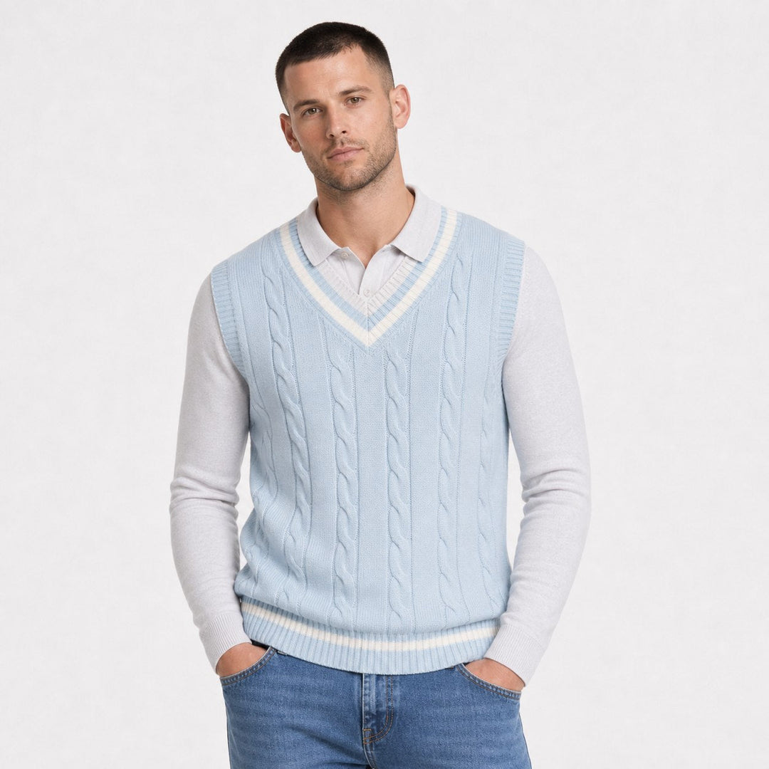 Men's Classic Cable-Knit V-Neck Vest
