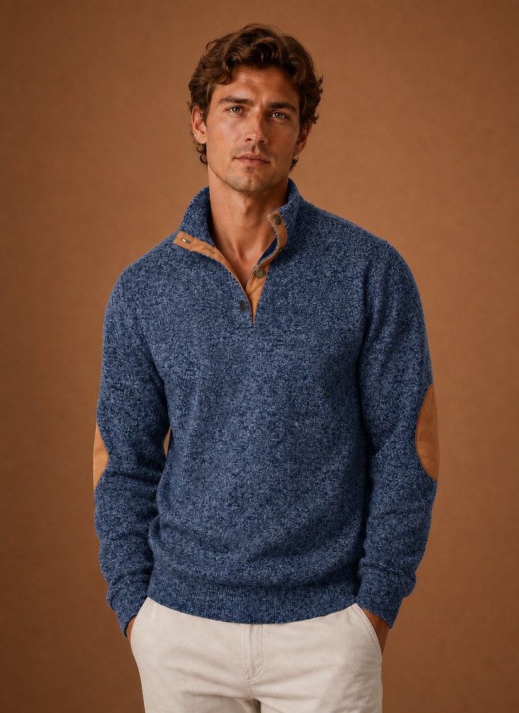 Men's Casual Marled Knit Mock Neck Quarter Zip Jumper