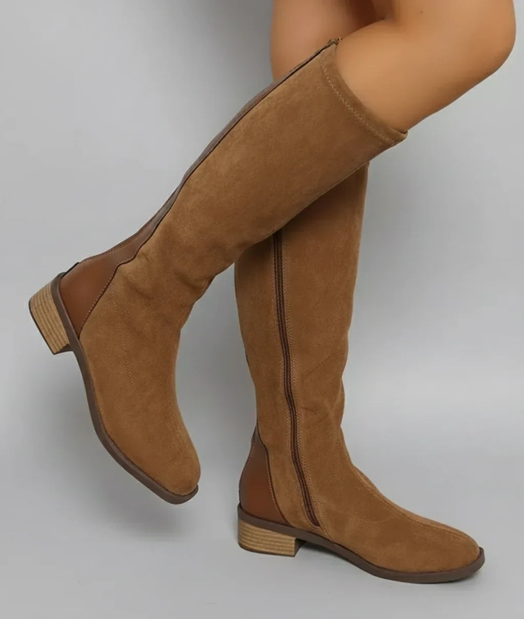 Women's Stylish Suede Knee High Boots with Round Toe and Block Heel