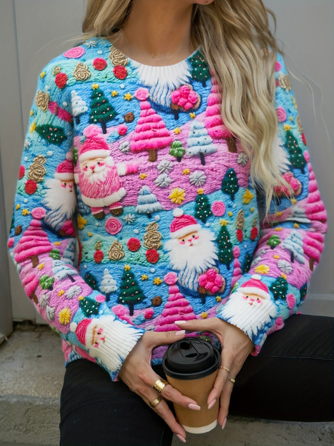 Women's Cozy Oversized Knit Crew Neck Christmas Sweater