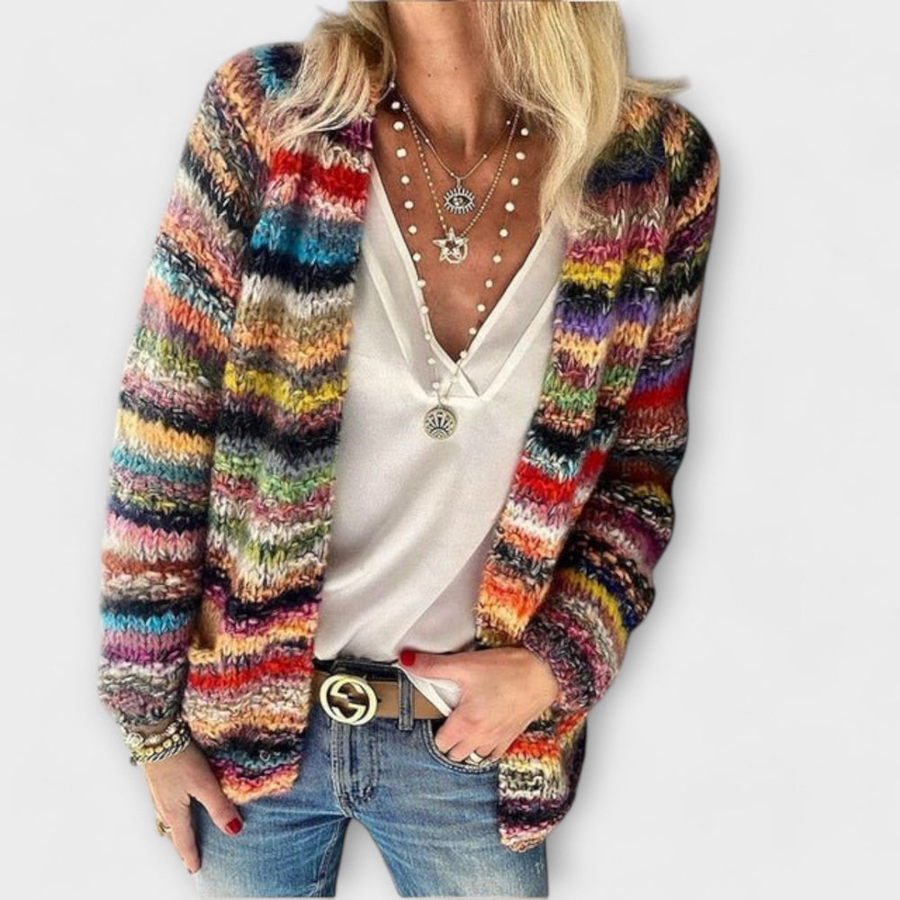 Women's Casual Striped Knit Open Front Cardigan Sweater