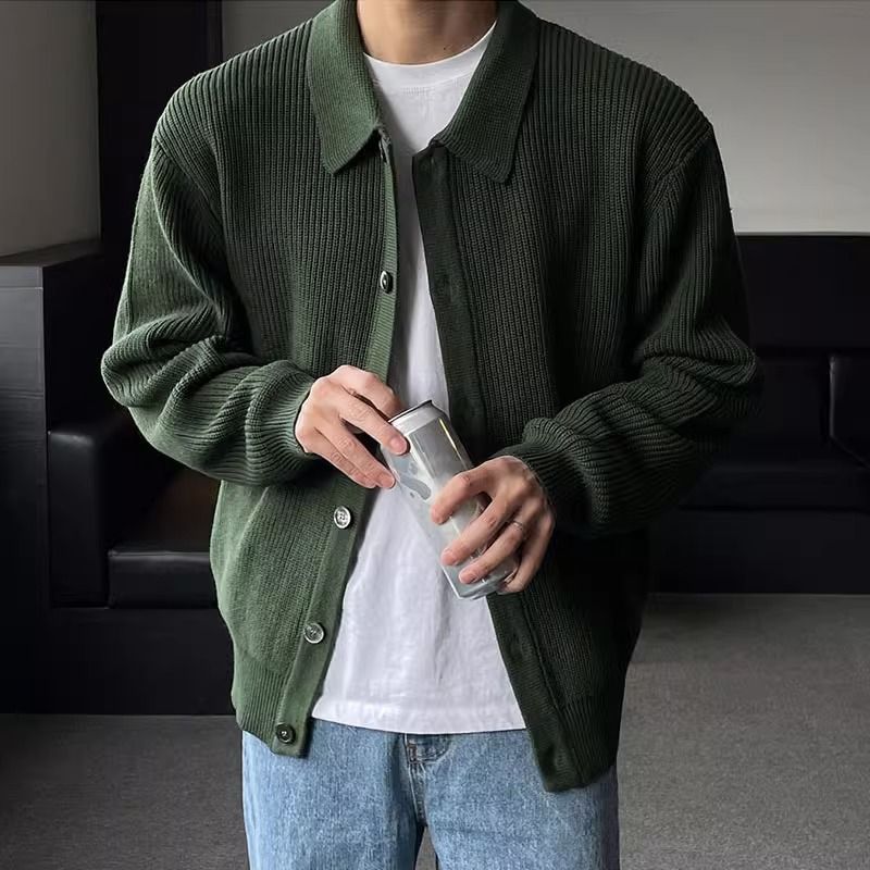 Men's Classic Ribbed Knit Long Sleeve Button-Front Cardigan