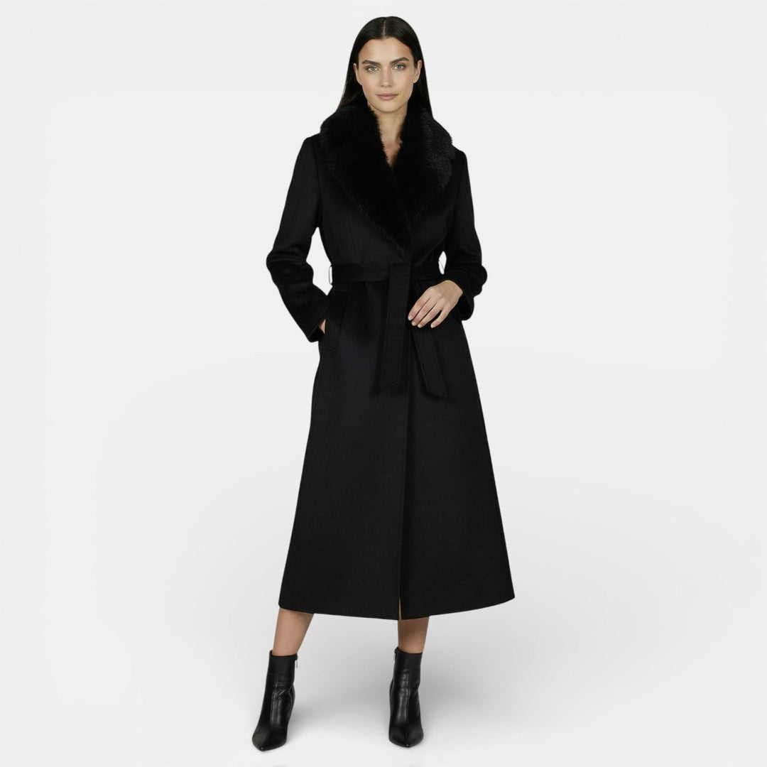 Women's Classic Wool Overcoat with Fur Collar