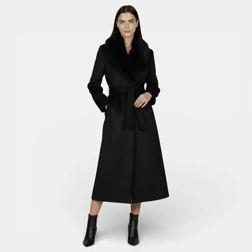 Women's Classic Wool Overcoat with Fur Collar