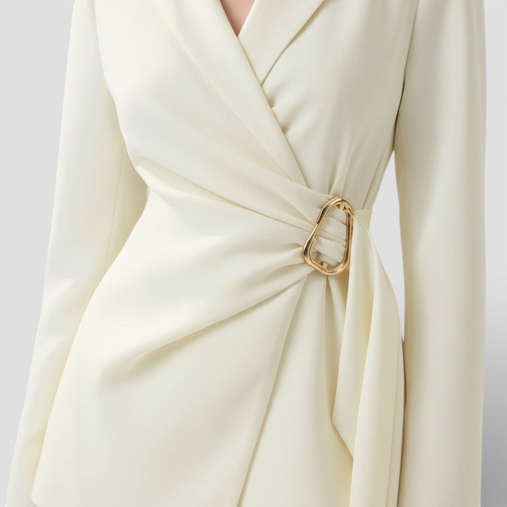 Women's Classic Wool Blend Wrap Blazer with Wide Leg Trousers