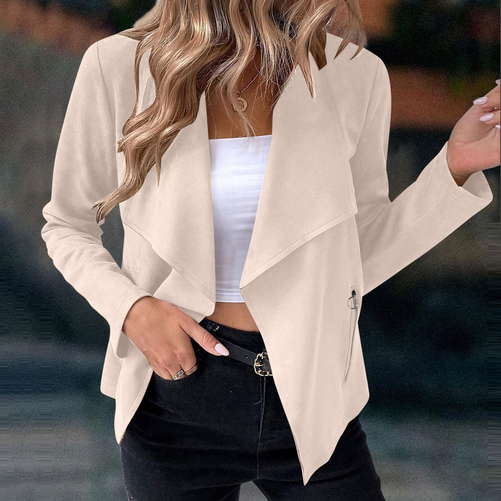 Women's Elegant Cropped Waterfall Jacket with Open Front