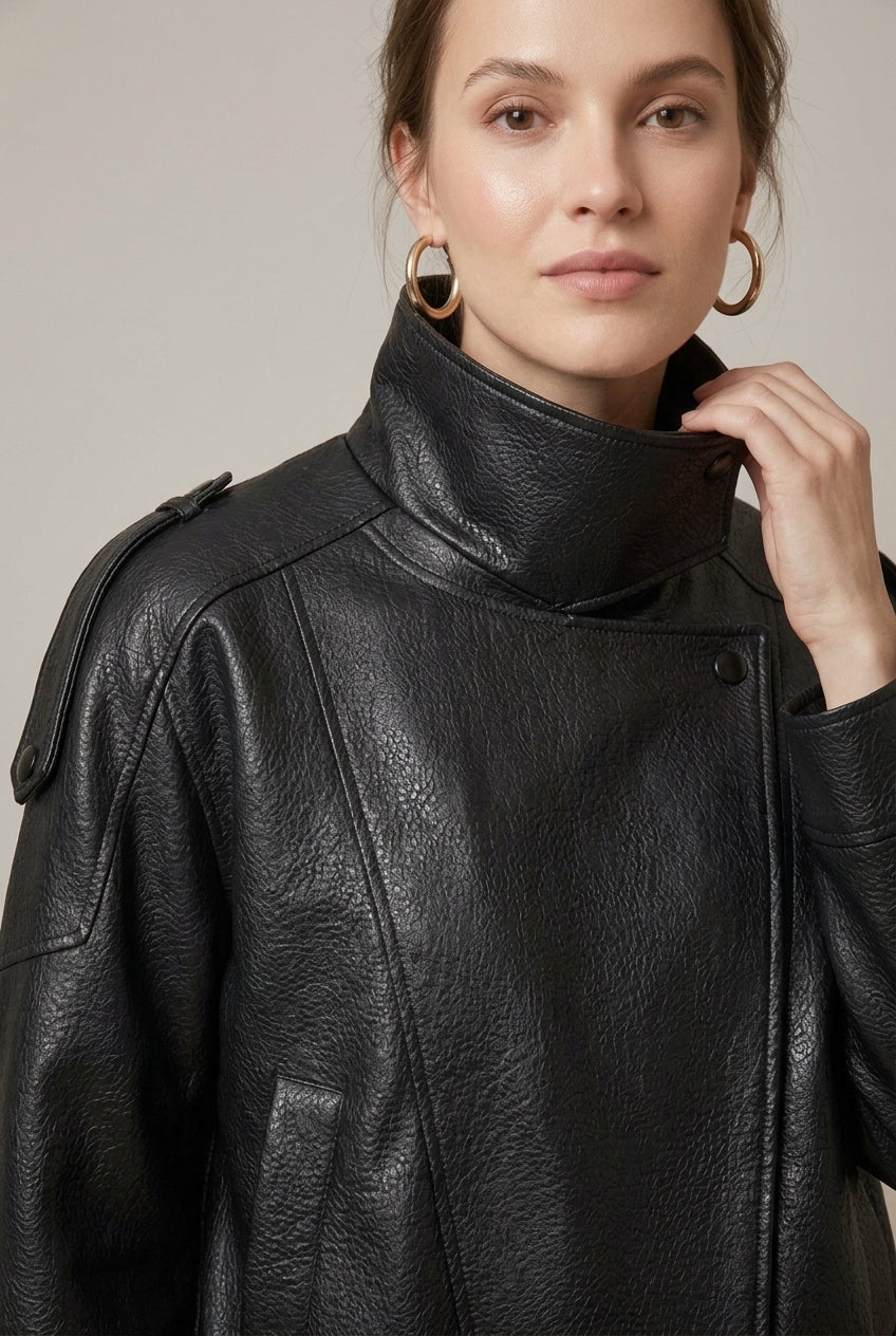 Women's Casual Pebble Texture Bomber Jacket Relaxed Fit