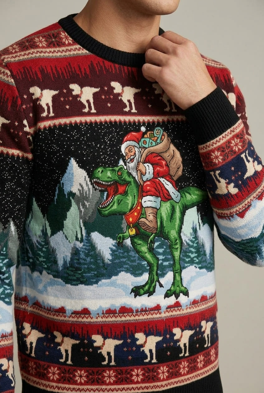 Men's Classic Printed Cotton Crew Neck Sweater with Ribbed Trim