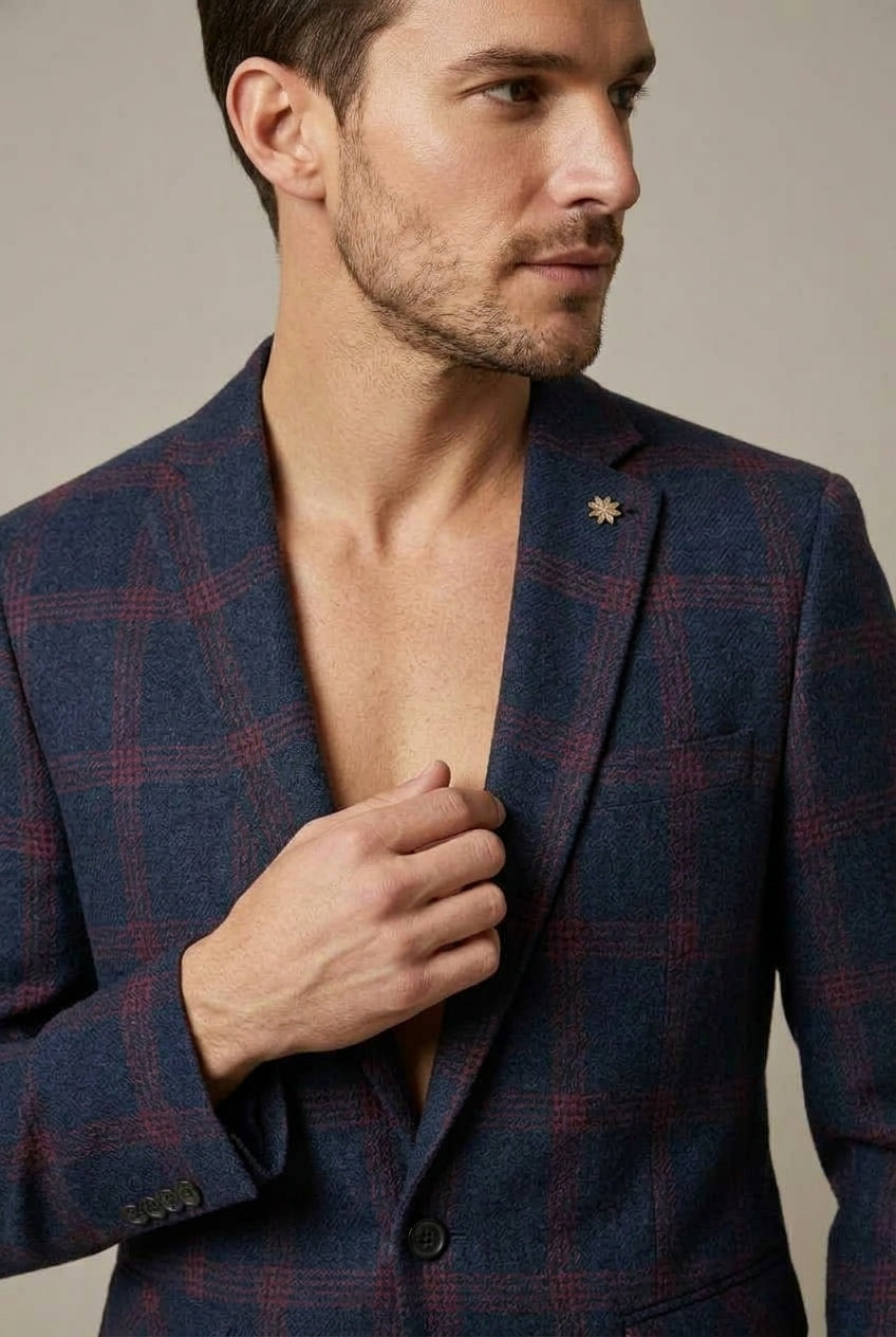 Men's Classic Plaid Wool Slim Fit Blazer